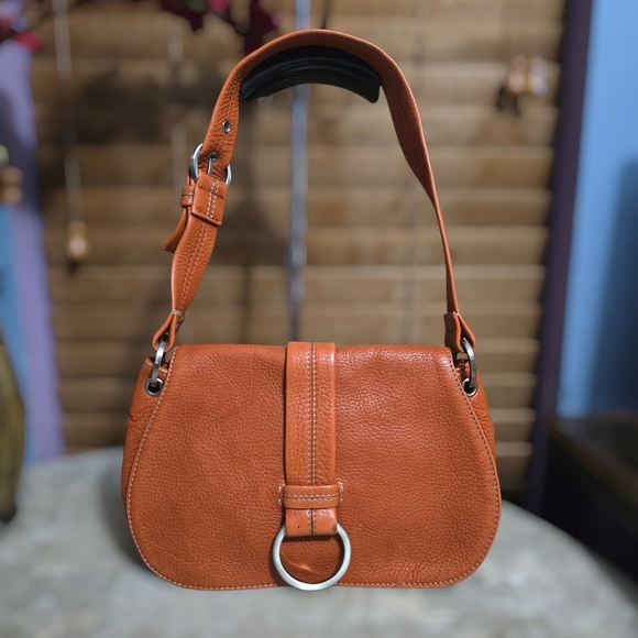 Cole Haan Handbags - Cole Haan Rustic Orange Pebbled Leather Flap Shoulder Bag
